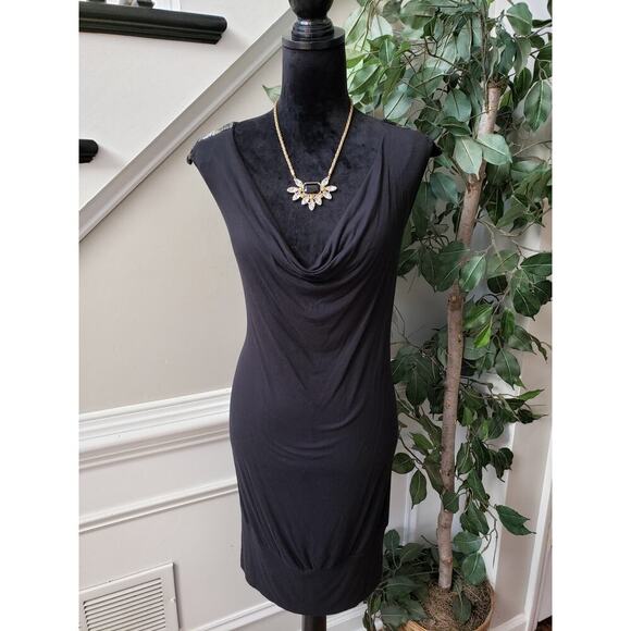 A.n.a Knee Length Dress Womens XL Black Beaded Cowl Neck Sleeveless Pullover - Picture 1 of 13